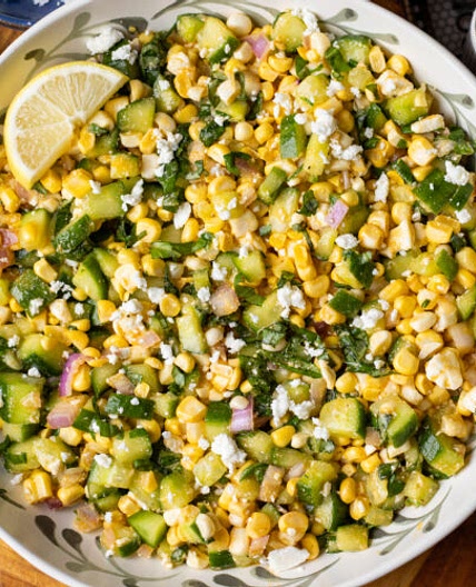 Cucumber Corn Salad with Honey Shallot Dressing