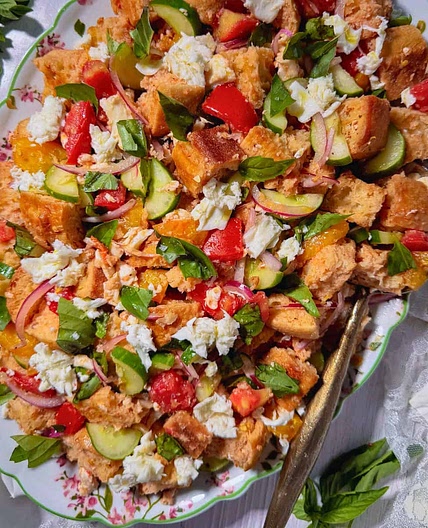 Panzanella Salad with Fresh Mozzarella