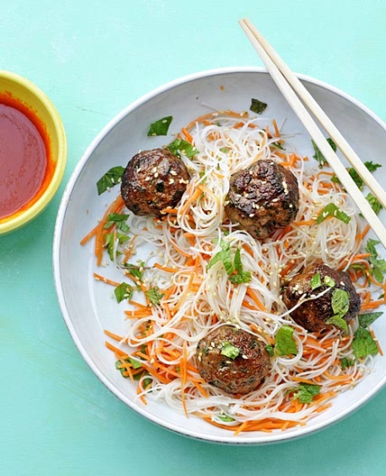 Vietnamese Style Meatballs with Rice Noodles