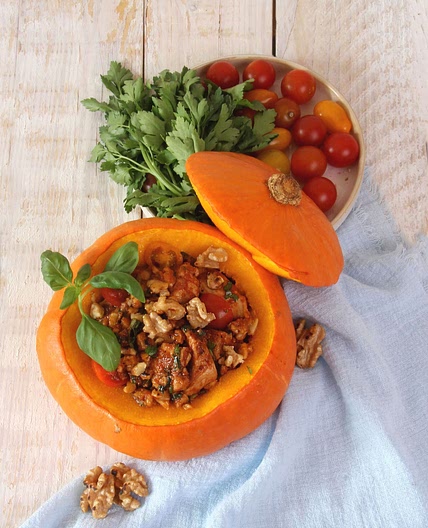 Chicken and Walnut Stuffed Pumpkin