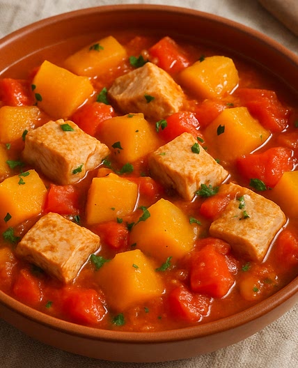 Guiso de atún con calabaza y jitomate