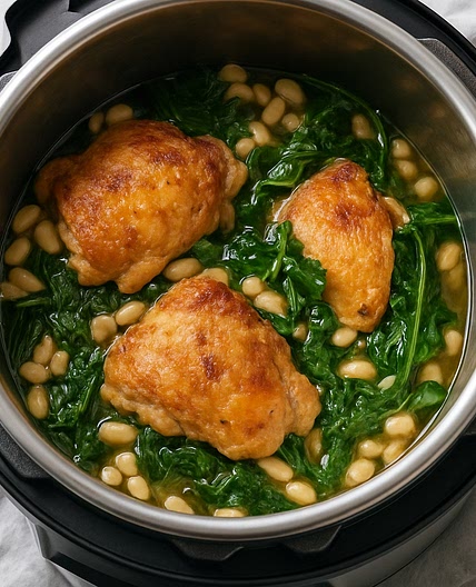 Instant Pot Greens, Beans, and Chicken Thighs