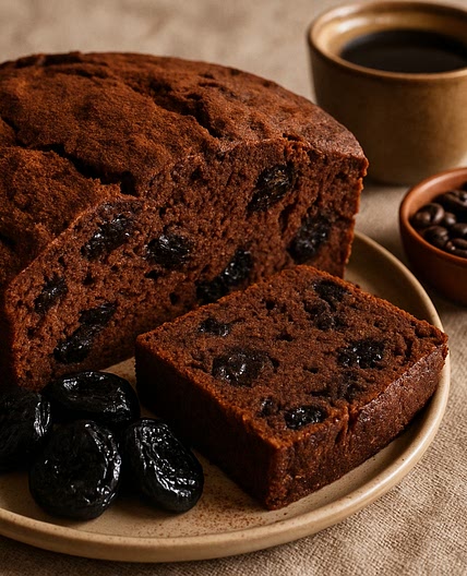 Torta de chocolate, ciruelas y café