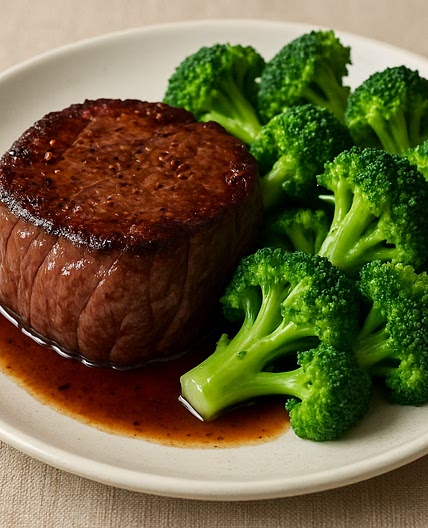 Filet mignon con brócoli