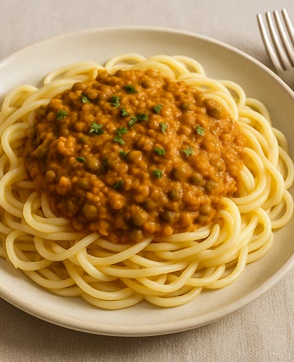 Pasta con salsa de lentejas al curry