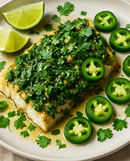 Robalo con cilantro y chiles jalapeños