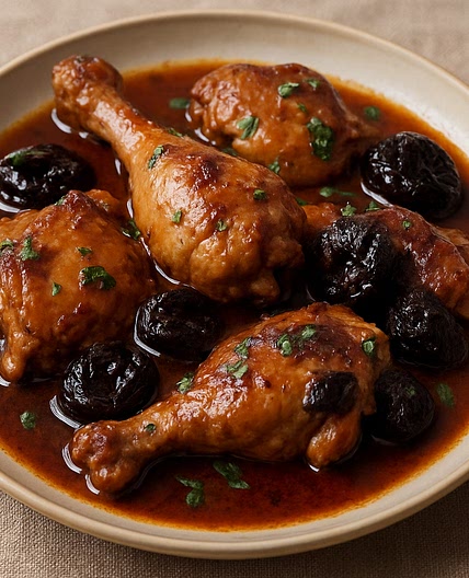 Pollo en salsa de vino de ciruelas