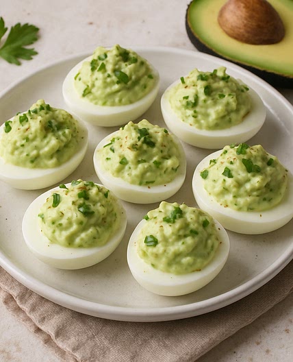 Huevos duros rellenos de aguacate y mayonesa