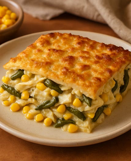 Budín de tortilla con elote y rajas