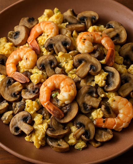 Revuelto de camarones y setas