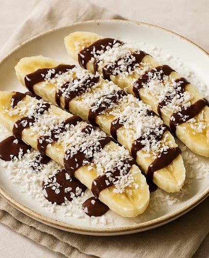 Plátanos con coco y chocolate