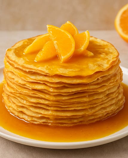 Torre de crepas de naranja con salsa de Cointreau