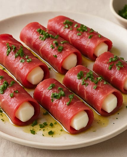 Rollitos de carpaccio y mozzarella