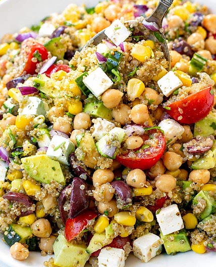 Quinoa Chickpea Salad (With Feta and Marinated Chickpeas)