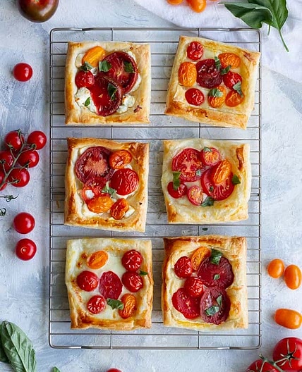 Southern-style tomato and pimento cheese puff pastry tart