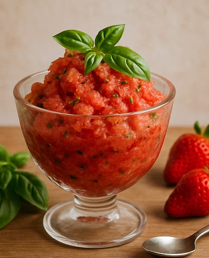 Raspado de albahaca y fresas