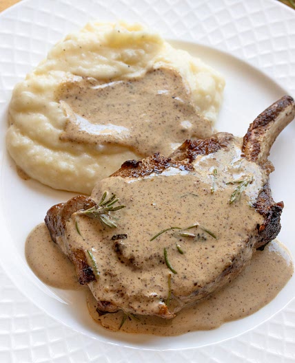 Pan-Seared Pork Chops with Mustard and Rosemary Sauce