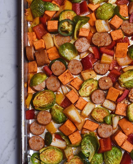 Chicken Sausage and Sweet Potato Sheet Pan Bake