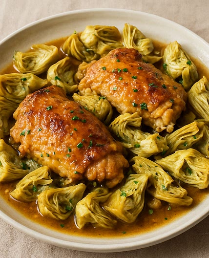 Braised Chicken with Marinated Artichokes