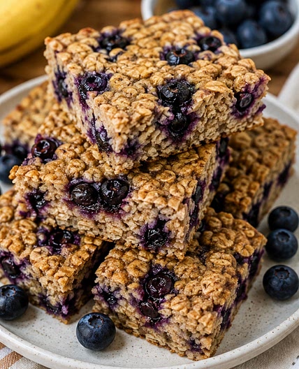 Blueberry Banana Baked Oatmeal Squares