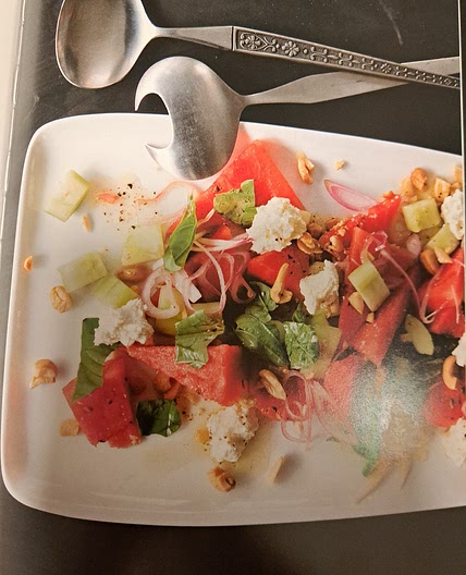 Watermelon and Cucumber Salad with Goat Cheese and Sweet Shallots
