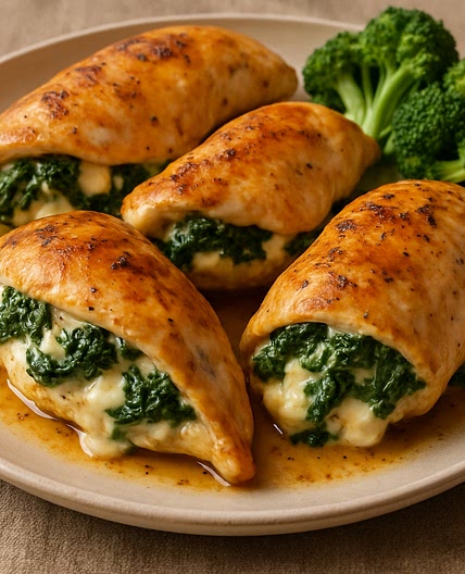 Pechugas rellenas con espinacas y queso.