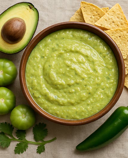 Salsa verde con aguacate para huaraches