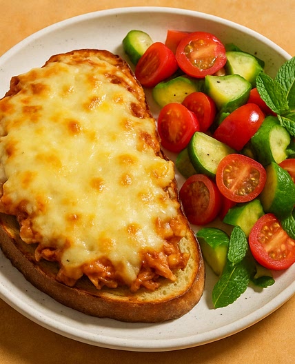 Open-Faced Cheesy Chutney Chicken Melts (with Tomato, Cuke, and Mint Salad) - Caro Chambers - What to cook when you don't feel like cooking (Make it fast)