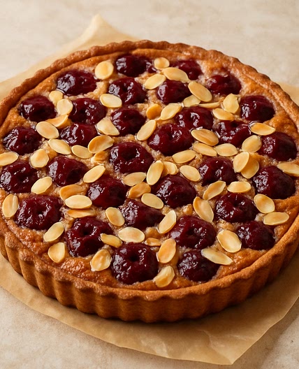 Pastel de cerezas y almendras
