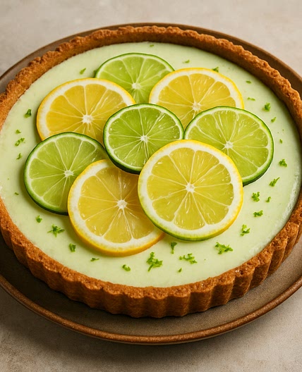 Tarta de limón verde con rodajas de cítricos