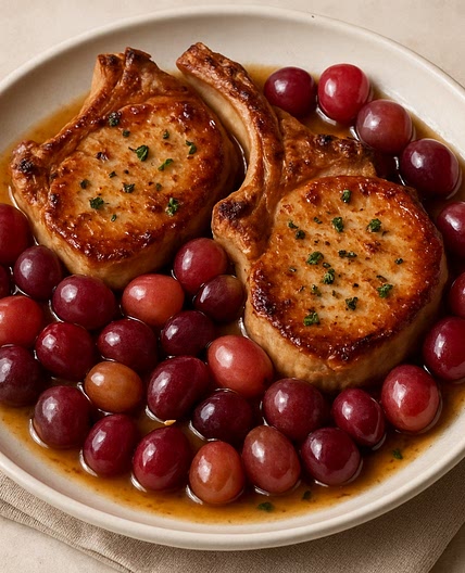 Chuletas de cerdo con uvas