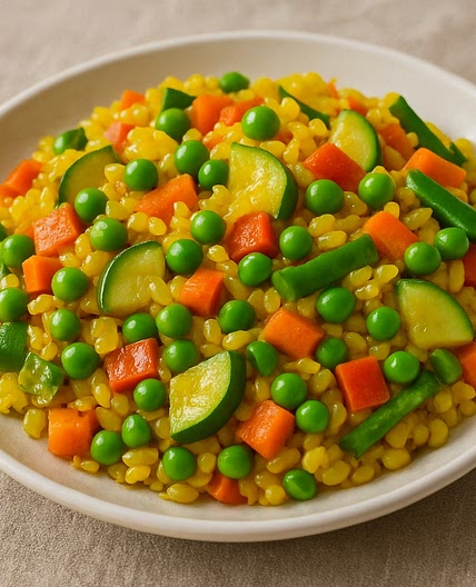 Arroz con verduras al azafrán