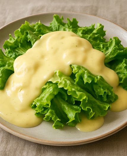 Lechuga con salsa de queso manchego