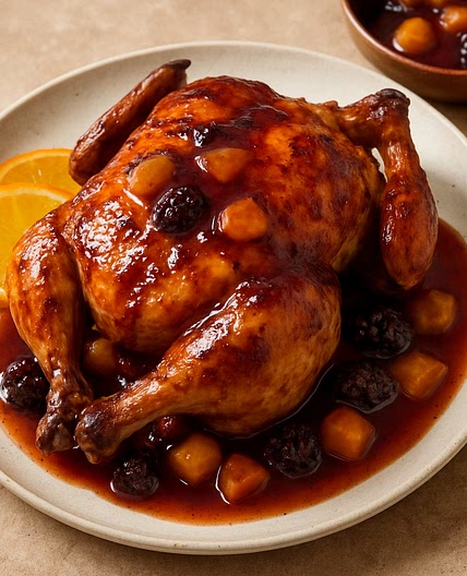 Pollo rostizado con salsa de frutas