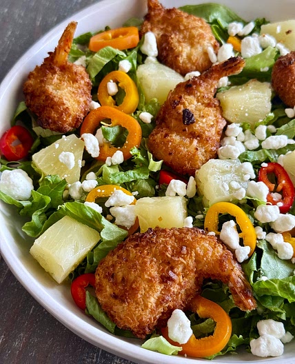 Coconut Shrimp Salads with Pineapple Vinaigrette