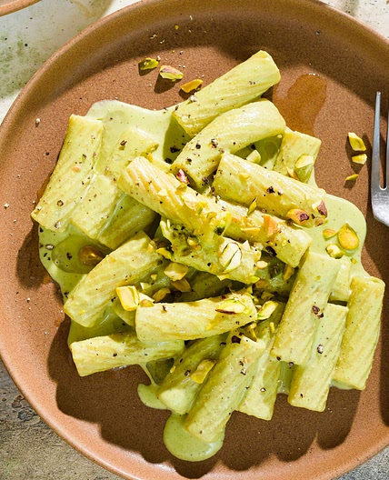 Rigatoni with Pistachio, Ricotta and Herb Pesto