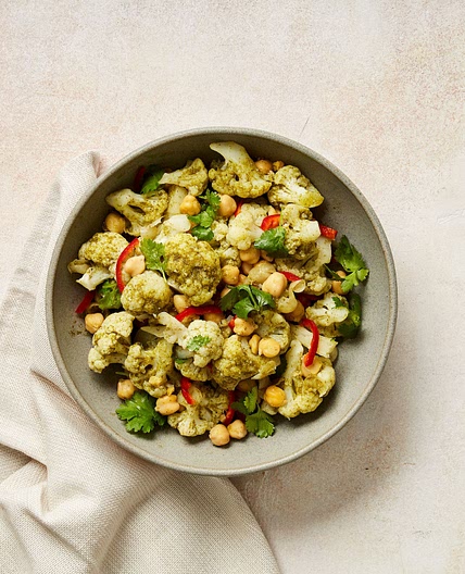 Cauliflower and Chickpea Salad with Cilantro-Mint Dressing