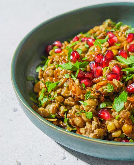 Lentil Salad with Tahini, Almonds and Pomegranate Molasses