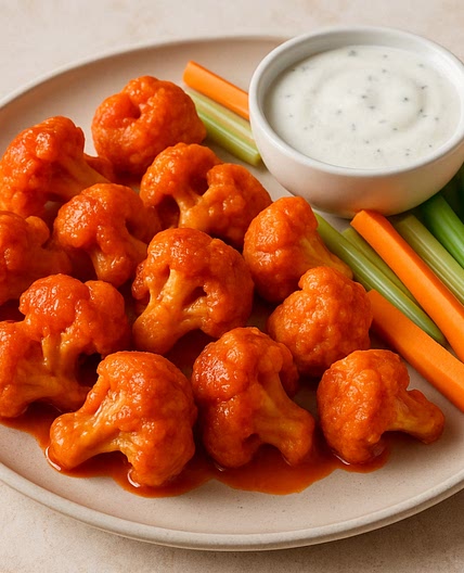 Cauliflower Buffalo Bites with Ranch Dressing
