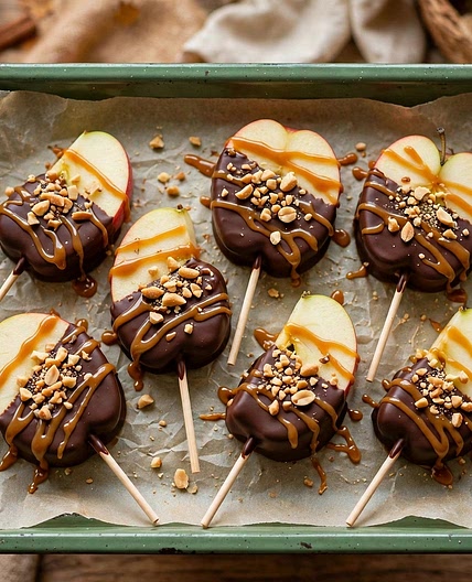 Snickers-Style Chocolate Apple Pops