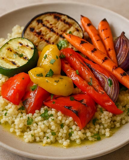 Couscous con verduras al grill y vinagreta de limón