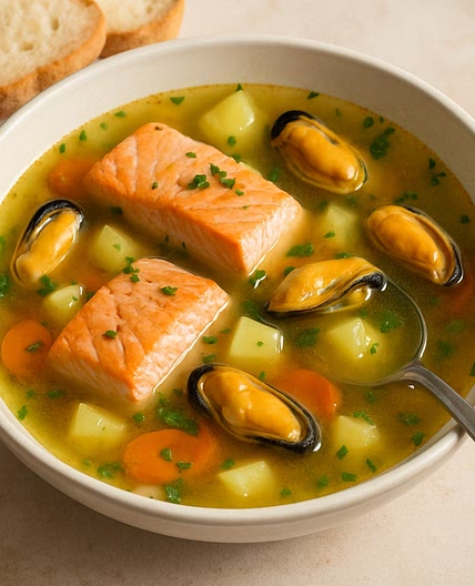 Sopa de salmón y mejillones (2 porciones)