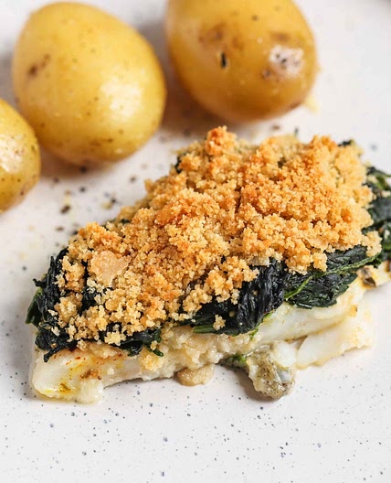 COD Baked with Spinach and Crispy Top