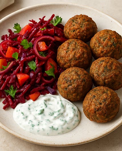 Falafels with Beetroot Salad & Mint Yogurt