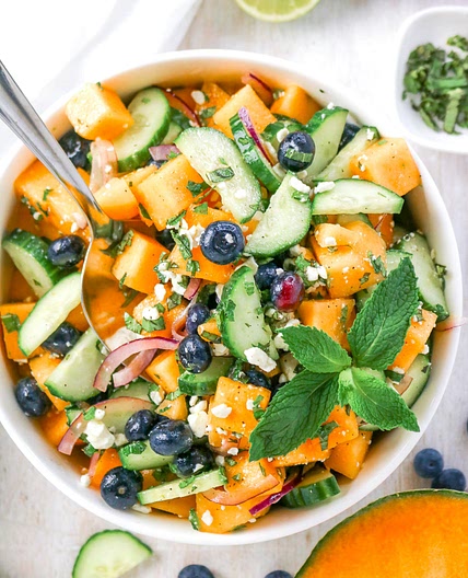 Cantaloupe Cucumber Feta Salad