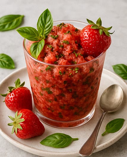 Raspado de albahaca y fresas