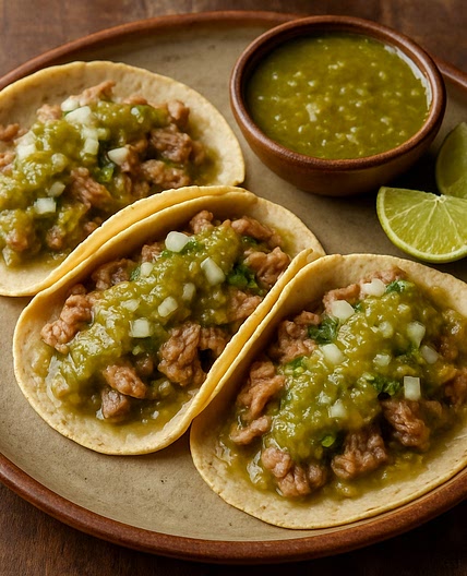Tacos de carnitas en salsa verde