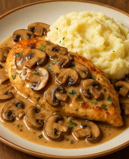 Pollo en salsa de champiñones