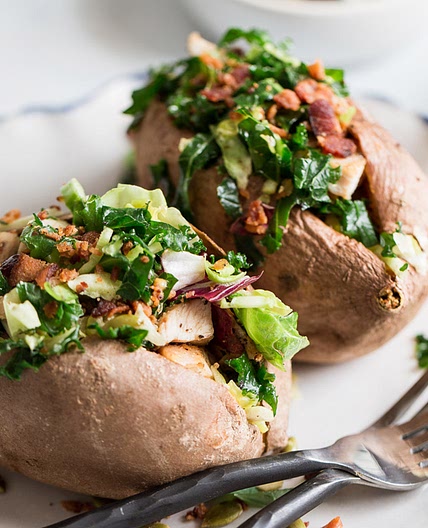 Grilled Chicken & Sweet Kale Salad Stuffed Sweet Potatoes - Taylor Farms