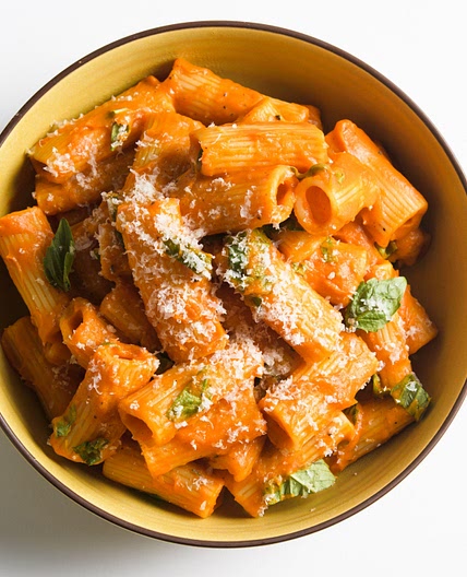 Rigatoni with Tomato, Butternut and Red Pepper Puree